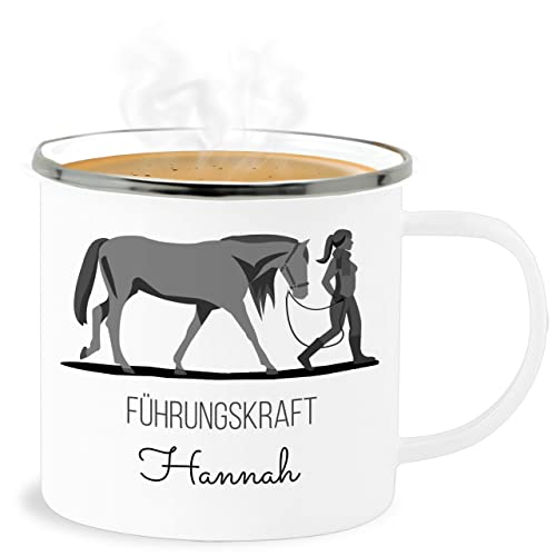 Emaille Becher Blechbecher - Pferde - Führungskraft Pferd Reiterin - 300 ml - Weiß Silber - geschenke für reiterinnen tasse reit sachen weihnachtsgeschenke pferdesport pferdefans reiten reiter von Geschenk mit Namen personalisiert by Shirtracer