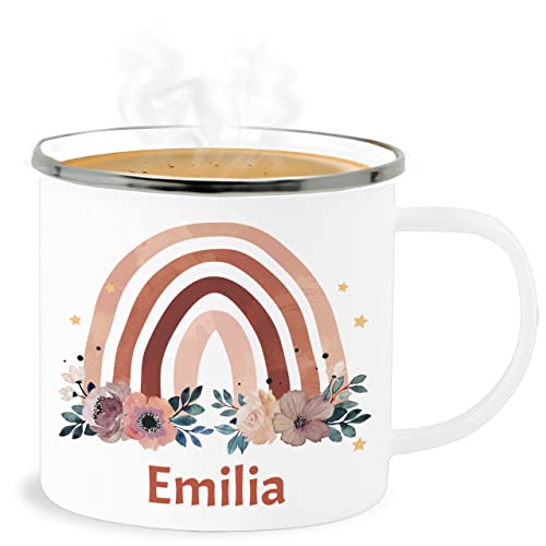 Emaille Becher Blechbecher - Boho - Regenbogen Rainbow - 300 ml - Weiß Silber - blechtasse kindergarten name kita tasse kleine personalisierte geschenke mädchen selbst bedrucken personalisieren von Geschenk mit Namen personalisiert by Shirtracer