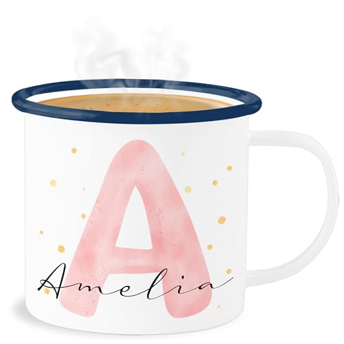 Emaille Becher Blechbecher - Tasse - Individuell gestaltbar mit Initialbuchstabe und Name | Geschenk mit Anfangsbuchstabe und Name frei wählbar - 300 ml - Weiß Blau - buchstaben blech initialen von Geschenk mit Namen personalisiert by Shirtracer