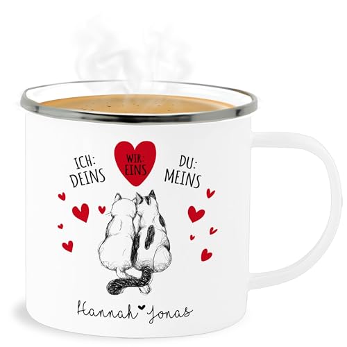 Emaille Becher Blechbecher - Valentinstag Partner Freund & Freundin - Katzen Liebeserklärung Valentinstagsgeschenke mit Namen Geschenkidee Pärchen Weihnachts-Geschenk für Sie und Ihn - 300 ml von Geschenk mit Namen personalisiert by Shirtracer