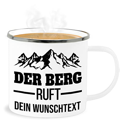 Emaille Becher Blechbecher - Wandern - Der Berg ruft - Geschenk Berge - 300 ml - Weiß Silber - wander tasse wanderer wunschname von Geschenk mit Namen personalisiert by Shirtracer