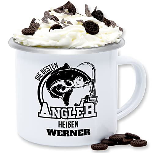 Emaille Tasse Blechtasse - Angeln - Angler Geschenk - 300 ml - Weiß Silber - angel geschenke für männer angelzubehör karpfen fischen name fisch sachen personalisierte geschenk+für+angler von Geschenk mit Namen personalisiert by Shirtracer