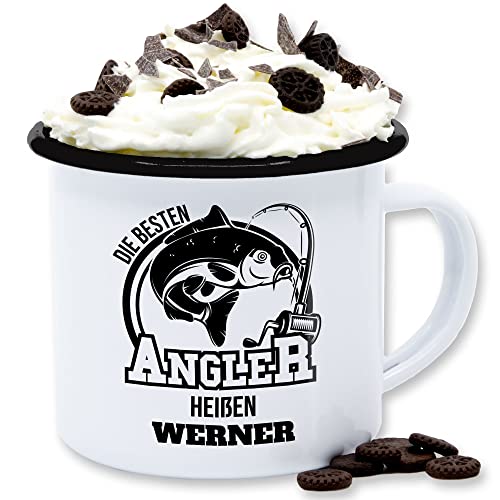 Emaille Tasse Blechtasse - Angeln - Angler Geschenk - 300 ml - Weiß Schwarz - angel geschenke für männer fischen name fisch angelzubehör personalisierte sachen geschenk+für+angler von Geschenk mit Namen personalisiert by Shirtracer