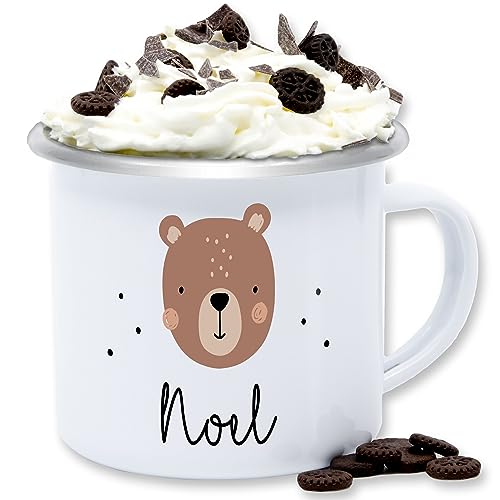 Emaille Tasse Blechtasse - Süßer Bär Bären Bärenmotiv Bear - 300 ml - Weiß Silber - bärchen name becher teddy geschenke kind und personalisierte von Geschenk mit Namen personalisiert by Shirtracer