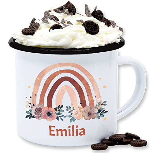 Emaille Tasse Blechtasse - Boho - Geschenk Regenbogen mit Name personalisiert I Rainbow - 300 ml - Weiß Schwarz - personalisierte tassen bohemian blume kaffeetasse custom mug individuell emilia Emaille Tasse Blechtasse - Boho - Geschenk Regenbogen mit Name personalisiert I Rainbow - 300 ml - Weiß Schwarz - personalisierte tassen bohemian blume kaffeetasse custom mug individuell emilia von Geschenk mit Namen personalisiert by Shirtracer
