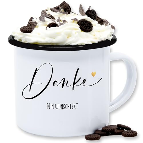 Emaille Tasse Blechtasse - Danke sagen mit Wunschtext personalisiert I Kleines Dankeschön Geschenk Dankbarkeit I Dankbar - 300 ml - Weiß Schwarz Emaille Tasse Blechtasse - Danke sagen mit Wunschtext personalisiert I Kleines Dankeschön Geschenk Dankbarkeit I Dankbar - 300 ml - Weiß Schwarz von Geschenk mit Namen personalisiert by Shirtracer