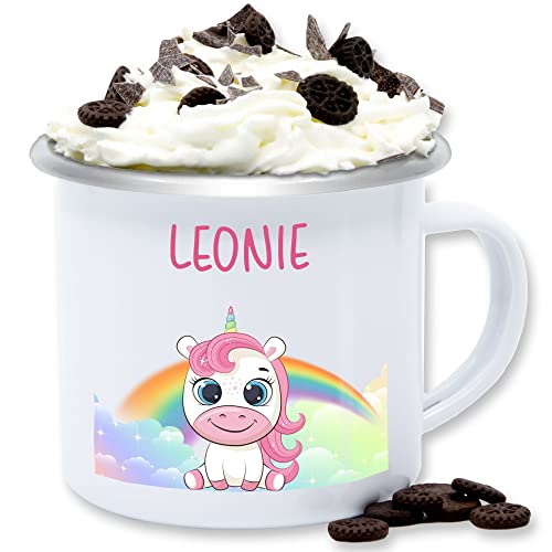 Emaille Tasse Blechtasse - Süßes Einhorn Unicorn - 300 ml - Weiß Silber - name regenbogen tassen süße personalisierte geschenke und sachen eigenem einem personalisiertes motiv personalisierung von Geschenk mit Namen personalisiert by Shirtracer