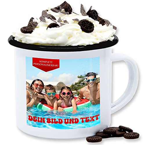 Emaille Tasse Blechtasse - Bild - Eigenem Foto - 300 ml - Weiß Schwarz - bilder selbst drucken eigenes kaffeetasse selber gestalten tassen personalisiertes teetasse personalisierte blechtassen name von Geschenk mit Namen personalisiert by Shirtracer