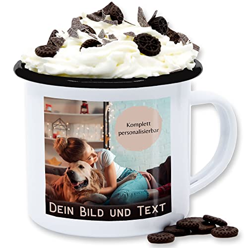 Emaille Tasse Blechtasse - eigenem - Foto Bild Geschenk - 300 ml - Weiß Schwarz - fototasse bilder selbst drucken fotos tassen gestalten personalisiertes photo and text und personalisierte u von Geschenk mit Namen personalisiert by Shirtracer