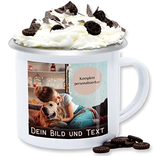 Emaille Tasse Blechtasse - eigenem - Foto Bild Geschenk - 300 ml - Weiß Silber - selber gestalten own photo and text bilder name und bedrucken u personalisierter einigen aufdruck fotogeschenke von Geschenk mit Namen personalisiert by Shirtracer