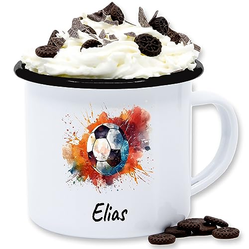 Emaille Tasse Blechtasse - Fußball Fußballer Fußballfan Fußballerin Geschenk - 300 ml - Weiß Schwarz - fussball geschenke+für+fußballfans kinder fußballfans fussballer geschenke von Geschenk mit Namen personalisiert by Shirtracer