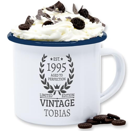 Emaille Tasse Blechtasse - Geschenk zum 30 Geburtstag Est 1995 Limited Edition I Geschenk 30. Geburtstag Kochen - 300 ml - Weiß Blau - 30.geburtstag 1994 mug dreißig 1993 30iger est. 30th birthday von Geschenk mit Namen personalisiert by Shirtracer