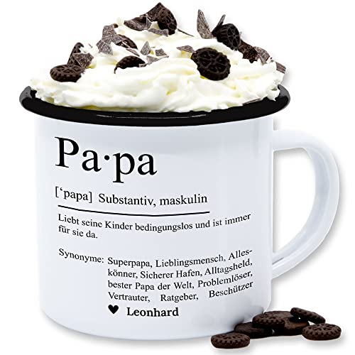 Emaille Tasse Blechtasse - zum Vatertag - Papa Definition Substantiv Geschenkidee Geburtstag Papi Geschenk Weihnachten Danke sagen - 300 ml - Weiß Schwarz - geschenke personalisierte von Geschenk mit Namen personalisiert by Shirtracer