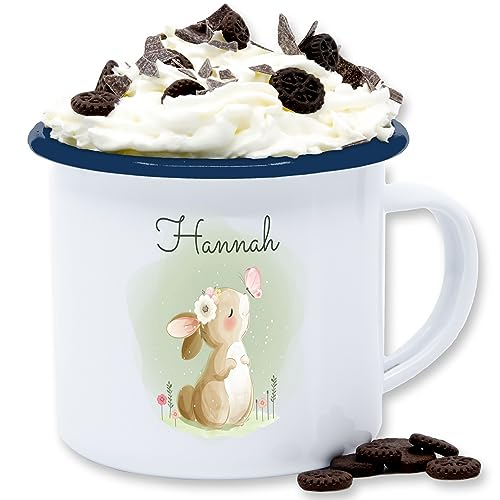 Emaille Tasse Blechtasse - Süßer Hase Bunny Rabbit Hasen Kaninchen - 300 ml - Weiß Blau - hasenliebhaber hasenmotiv name motiv einem osterhase personalisierter ostern langohr tassen häschen von Geschenk mit Namen personalisiert by Shirtracer