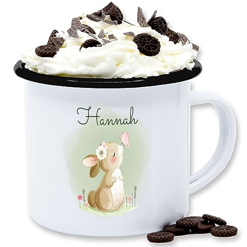 Emaille Tasse Blechtasse - Süßer Hase Bunny Rabbit Hasen Kaninchen - 300 ml - Weiß Schwarz - hasenmotiv ostern tassen osterhasen osterhase oster osterngeschenke waldtiere häschen langohr von Geschenk mit Namen personalisiert by Shirtracer