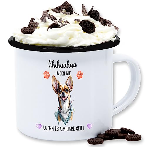 Emaille Tasse Blechtasse - Hunde - Chihuahua - Geschenk Hundebesitzern - 300 ml - Weiß Schwarz - personalisierte hund hundebesitzer tassen hundemotiv hunden hundemotiven hundemotive dog und name von Geschenk mit Namen personalisiert by Shirtracer