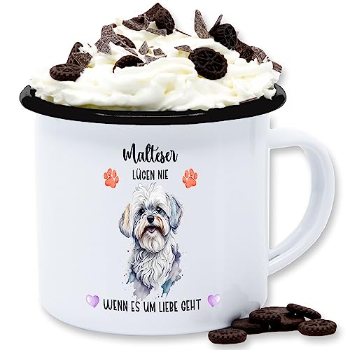 Emaille Tasse Blechtasse - Hunde - Malteser - Geschenk Hundebesitzern - 300 ml - Weiß Schwarz - personalisierte hund hundebesitzer name teetasse hundemotiv tassen hunden hundemotiven hundemotive von Geschenk mit Namen personalisiert by Shirtracer