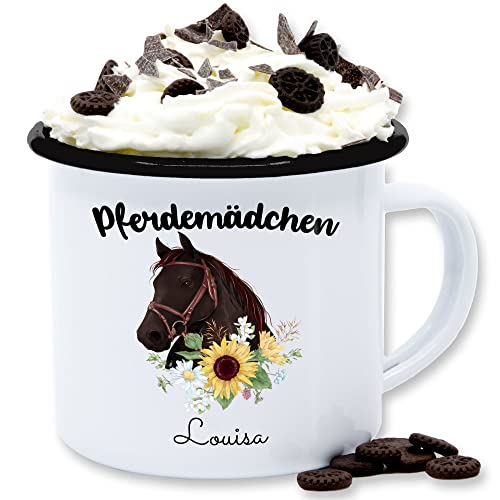 Emaille Tasse Blechtasse - Pferd - Pferdemädchen Pferde Mädchen - 300 ml - Weiß Schwarz - pferdetasse pferdetassen pferden blumen tassen name pferdemotiv coole sachen für kaffeetasse geschenke von Geschenk mit Namen personalisiert by Shirtracer