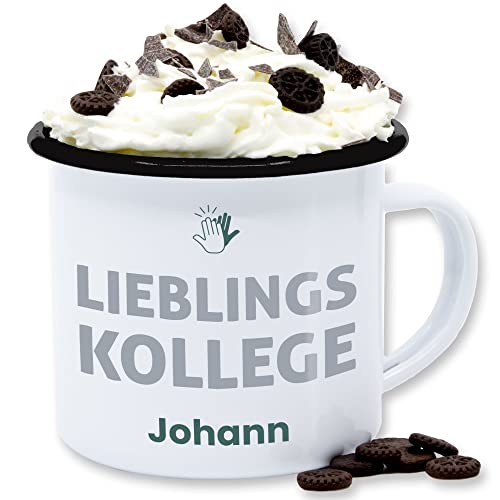 Emaille Tasse Blechtasse - Kollegen - Lieblings-Kollege Name - Geschenk personalisiert Abschiedsgeschenk Kollege Mitarbeiter Wichtelgeschenk Lieblingskollege Weihnachten - 300 ml - Weiß Schwarz von Geschenk mit Namen personalisiert by Shirtracer