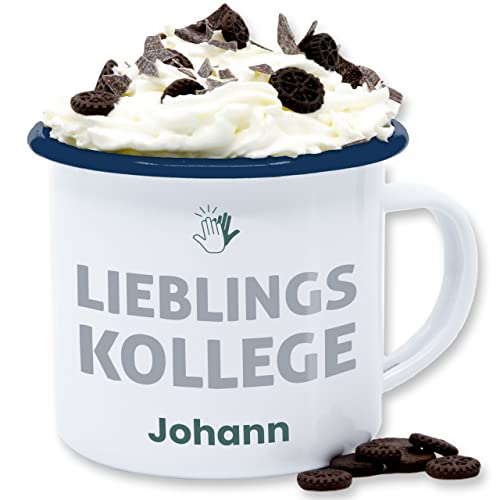 Emaille Tasse Blechtasse - Kollegen - Lieblings-Kollege Name - Geschenk personalisiert Abschiedsgeschenk Kollege Mitarbeiter Wichtelgeschenk Lieblingskollege Weihnachten - 300 ml - Weiß Blau von Geschenk mit Namen personalisiert by Shirtracer