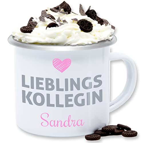 Emaille Tasse Blechtasse - Kollegen - Lieblings-Kollegin Name - Geschenk personalisiert Abschiedsgeschenk Kollegin Mitarbeiterin Wichtelgeschenk Lieblingskollegin Weihnachten - 300 ml - Weiß Silber von Geschenk mit Namen personalisiert by Shirtracer