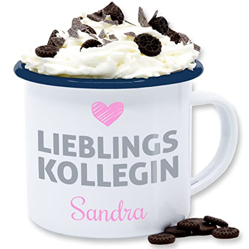 Emaille Tasse Blechtasse - Kollegen - Lieblings-Kollegin Name - Geschenk personalisiert Abschiedsgeschenk Kollegin Mitarbeiterin Wichtelgeschenk Lieblingskollegin Weihnachten - 300 ml - Weiß Blau von Geschenk mit Namen personalisiert by Shirtracer