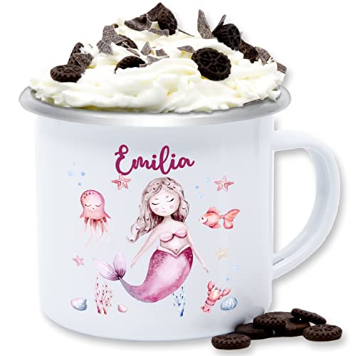 Emaille Tasse Blechtasse - Meerjungfrau Nymphe Nixe - 300 ml - Weiß Silber - meerjungfrauen nymph becher personalisierte und eigenem von Geschenk mit Namen personalisiert by Shirtracer