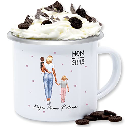 Emaille Tasse Blechtasse - Muttertag - Geschenk von Kindern für Mama I Mutter Tochter Sohn - 300 ml - Weiß Silber - personalisierte muttertagsgeschenke mütter geschenke mami mamas moms mother von Geschenk mit Namen personalisiert by Shirtracer