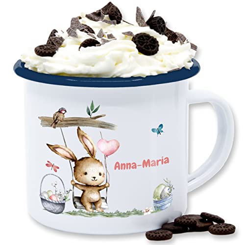 Emaille Tasse Blechtasse - Ostergeschenke - Hase Süß Kinder - 300 ml - Weiß Blau - zu ostern hasenmotiv tassen hasen scribble easter gifts osterhase oster kaninchen osterngeschenke name von Geschenk mit Namen personalisiert by Shirtracer