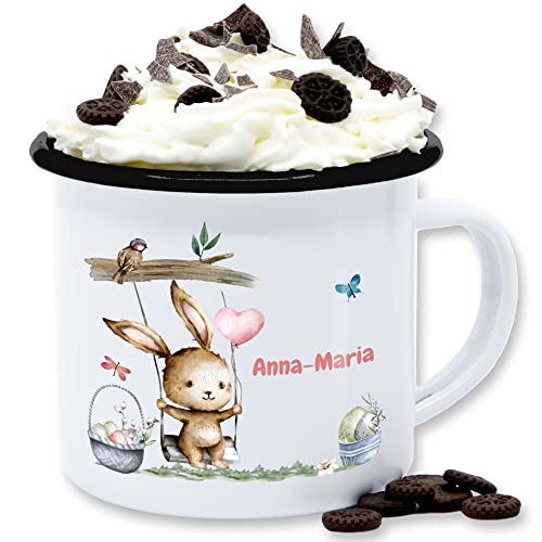 Emaille Tasse Blechtasse - Ostergeschenke - Hase Süß Kinder - 300 ml - Weiß Schwarz - hasen scribble ostern kaninchen tassen oster osterhase osterhasen hasenmotiv easter name osterngeschenke von Geschenk mit Namen personalisiert by Shirtracer