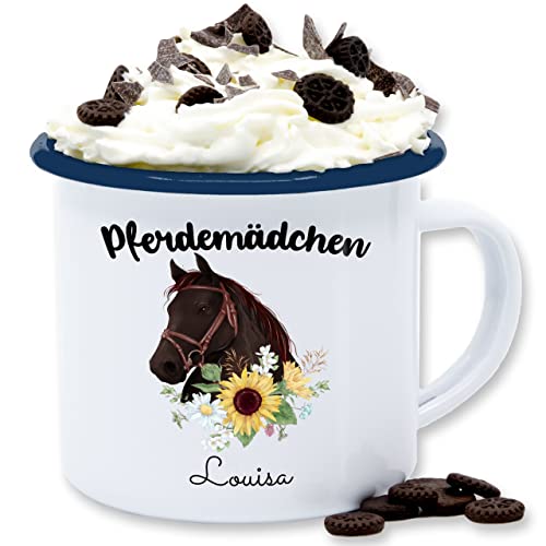 Emaille Tasse Blechtasse - Pferd - Pferdemädchen Pferde Mädchen - 300 ml - Weiß Blau - geschenke für reiterinnen reit sachen pferdesport reiter reiterin reitersachen pferdeherz pferdegeschenk von Geschenk mit Namen personalisiert by Shirtracer