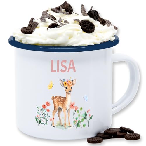 Emaille Tasse Blechtasse - Reh Rehkitz Rehe Rehgeweih - 300 ml - Weiß Blau - tiere personalisierte kinder geschenke tier waldtiere tieren name von Geschenk mit Namen personalisiert by Shirtracer