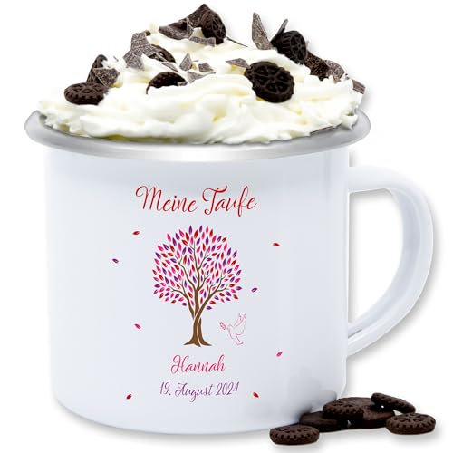 Emaille Tasse Blechtasse - Meine Taufe - Taufgeschenk Mädchen Taufgeschenke Patenkind - 300 ml - Weiß Silber - zur konfirmation name patenkind+geschenk kommunion personalisierte personalisieren von Geschenk mit Namen personalisiert by Shirtracer