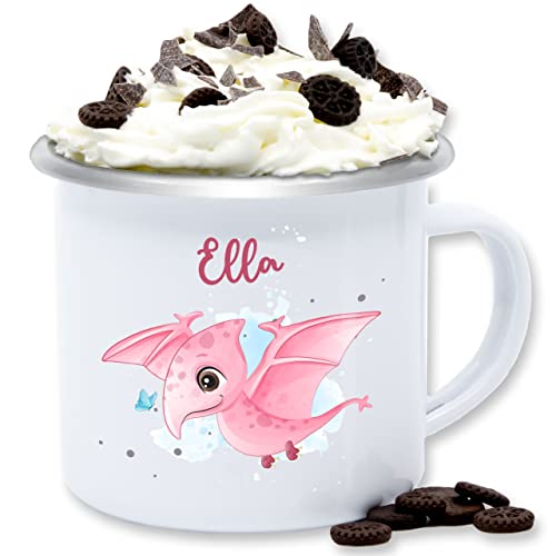 Emaille Tasse Blechtasse - Tiere - Dinosaurier Dinos Urzeittier Saurier Dino - 300 ml - Weiß Silber - tier name tieren kleine personalisierte geschenke und personalisieren von Geschenk mit Namen personalisiert by Shirtracer