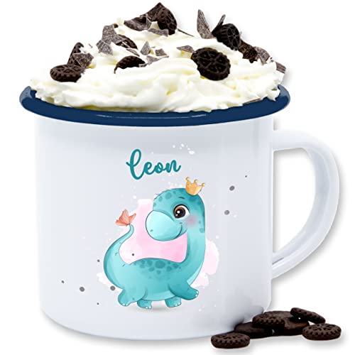 Emaille Tasse Blechtasse - Tiere - Dinos Saurier Dinosaurier Urzeittier Dino - 300 ml - Weiß Blau - urzeittiere emaille-tasse kinder tier name tassen kleine personalisierte geschenke emalie tieren von Geschenk mit Namen personalisiert by Shirtracer