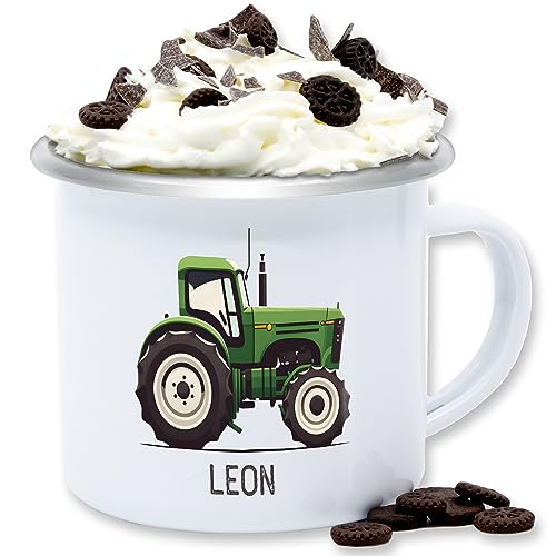 Emaille Tasse Blechtasse - Traktor Landwirte Landwirt Traktoren Trecker Landwirtschaft - 300 ml - Weiß Silber - bulldog und name für traktorfahrer traktormotiv träcker eigenen geschenke fans von Geschenk mit Namen personalisiert by Shirtracer