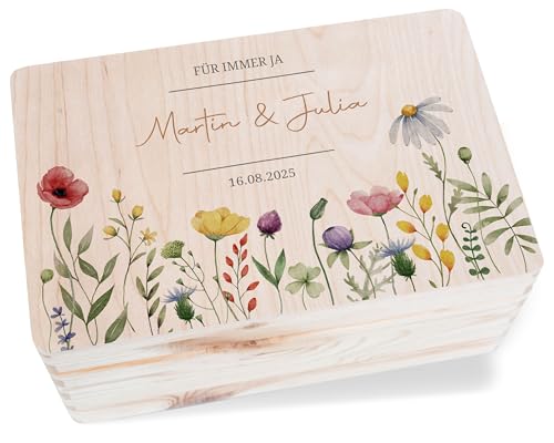 Erinnerungsbox - Für immer ja | Liebesgeschenk | Geldgeschenk Verpackung Hochzeit Geldbox | Schatzkiste Hochzeit | Geschenkbox Liebe | Liebes Geschenk Holzkiste | Aufbewahrungsbox Beziehung - 30 x 20 von Geschenk mit Namen personalisiert by Shirtracer