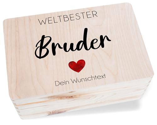 Erinnerungsbox - Holzkiste mit Deckel | Weltbester Bruder Design | Individuell mit Text anpassbar | Tolles Geschenk für Bruder zu Weihnachten Geburtstag - 30 x 20 x 14 - Holz - holzkasten von Geschenk mit Namen personalisiert by Shirtracer