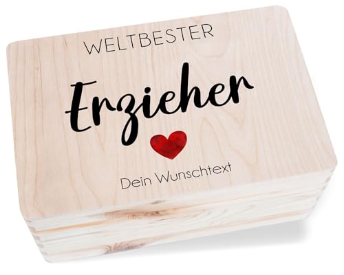 Erinnerungsbox - Personalisierbare Holzkiste mit Deckel Weltbester Erzieher Abschiedsgeschenk zum Ende der Kita Zeit I Kinderkrippe - 30 x 20 x 14 - Holz - verabschiedungsgeschenk krippe von Geschenk mit Namen personalisiert by Shirtracer