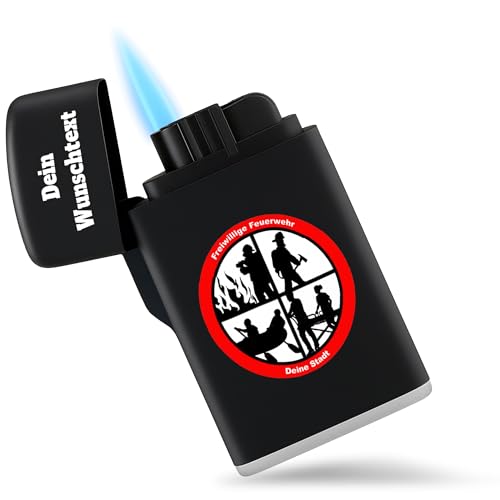 Feuerzeug Sturmfeuerzeug - Foto Bild - Feuerwehrlogo Geschenk mit eigenem Logo Feuerwehr und Wunschtext I FFW Geschenk THW selbst gestalten - 6,5 x 4 cm - Schwarz von Geschenk mit Namen personalisiert by Shirtracer