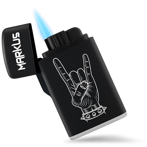 Feuerzeug Sturmfeuerzeug - & - Heavy Metal Handzeichen Pommesgabel Herzschlag I Metalfan Geschenk Metal Head I Rockiges Geschenk Rocker I Rock Fan - 6,5 x 4 cm - Schwarz von Geschenk mit Namen personalisiert by Shirtracer