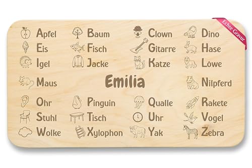Frühstücksbrettchen Holz Natur - ABC Frühstücksbrett | Einschulung Geschenkidee | Alphabet Motiv | Kinder Frühstücksbrett Schulanfang - 22x12 - Holz - brettchen personalisiertes schulbrett Frühstücksbrettchen Holz Natur - ABC Frühstücksbrett | Einschulung Geschenkidee | Alphabet Motiv | Kinder Frühstücksbrett Schulanfang - 22x12 - Holz - brettchen personalisiertes schulbrett von Geschenk mit Namen personalisiert by Shirtracer