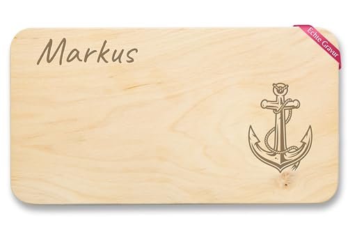 Frühstücksbrettchen Holz Natur - Brotzeitbrett Anker Geschenk maritim mit Name I Seefahrer Geschenk Meerliebhaber I Paare Moin - 22x12 - Holz - maritime geschenke brettchen personalisieren meer von Geschenk mit Namen personalisiert by Shirtracer