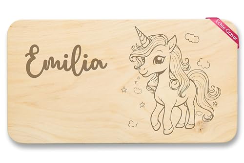 Frühstücksbrettchen Holz - Einhorn Geschenke für Mädchen - 22x12 - Holz - kinder kinderbrettchen personalisierte frühstücksbrett kind name brettchen schneidebrett jausenbrett personalisiertes von Geschenk mit Namen personalisiert by Shirtracer