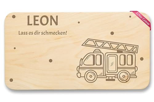 Frühstücksbrettchen Holz - Feuerwehrauto Name - Kinder Jungend Feuerwehr Geschenk - 22x12 - Holz - feuerwehrgeschenk personalisierte geschenke feuerwehrmann personalisiertes frühstücksbrett von Geschenk mit Namen personalisiert by Shirtracer