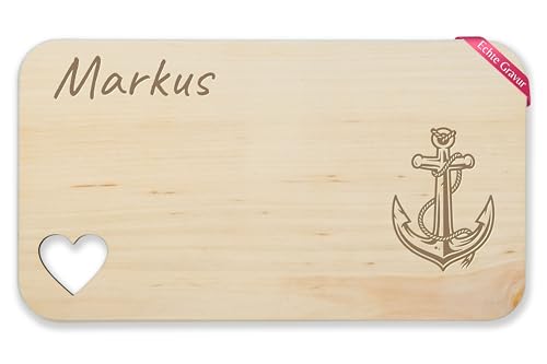 Frühstücksbrettchen Holz Herz - Brotzeitbrett Anker Geschenk maritim mit Name I Seefahrer Geschenk Meerliebhaber I Paare Moin - 22,5x12,5 - Holz - meer personalisierte geschenke maritime von Geschenk mit Namen personalisiert by Shirtracer