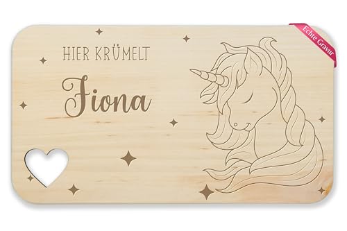 Frühstücksbrettchen Holz Herz - Hier krümelt Name - Einhornkopf Einhorn Mädchen Geschenke Kinder - 22,5x12,5 - Holz - brettchen personalisierte holzbrettchen personalisiertes fuer für holzbrett von Geschenk mit Namen personalisiert by Shirtracer