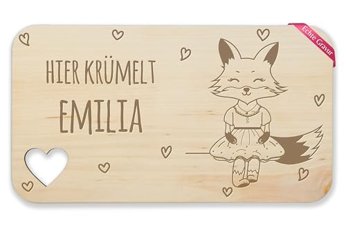 Frühstücksbrettchen Holz Herz - Hier krümelt Name Fuchs Fox Geschenk - 22,5x12,5 - Holz - geschenke von Geschenk mit Namen personalisiert by Shirtracer