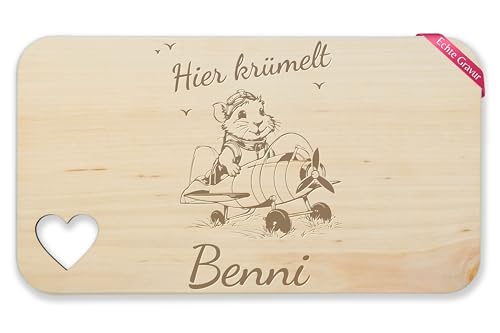 Frühstücksbrettchen Holz Herz - Hier krümelt Name Meerschweinchen Flugzeug I Guinea Pig I Meerschwein - 22,5x12,5 - Holz von Geschenk mit Namen personalisiert by Shirtracer