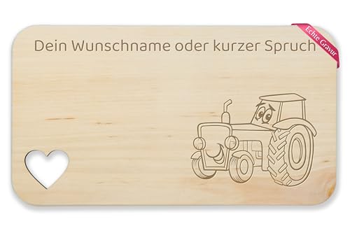 Frühstücksbrettchen Holz Herz - Traktor Motiv Geschenk Bauer Kinder mit Name Text Spruch individuelle Gravur - 22,5x12,5 - Holz - trecker schlepper traktoren bulldog personalisierter von Geschenk mit Namen personalisiert by Shirtracer